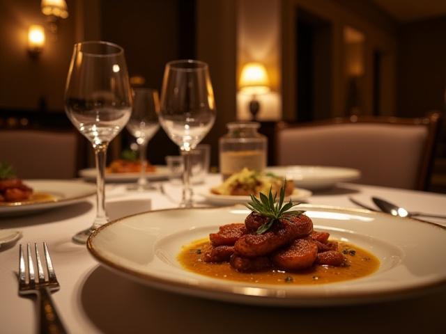 Elegant private dinner setting for a small group with chef's exquisite plating